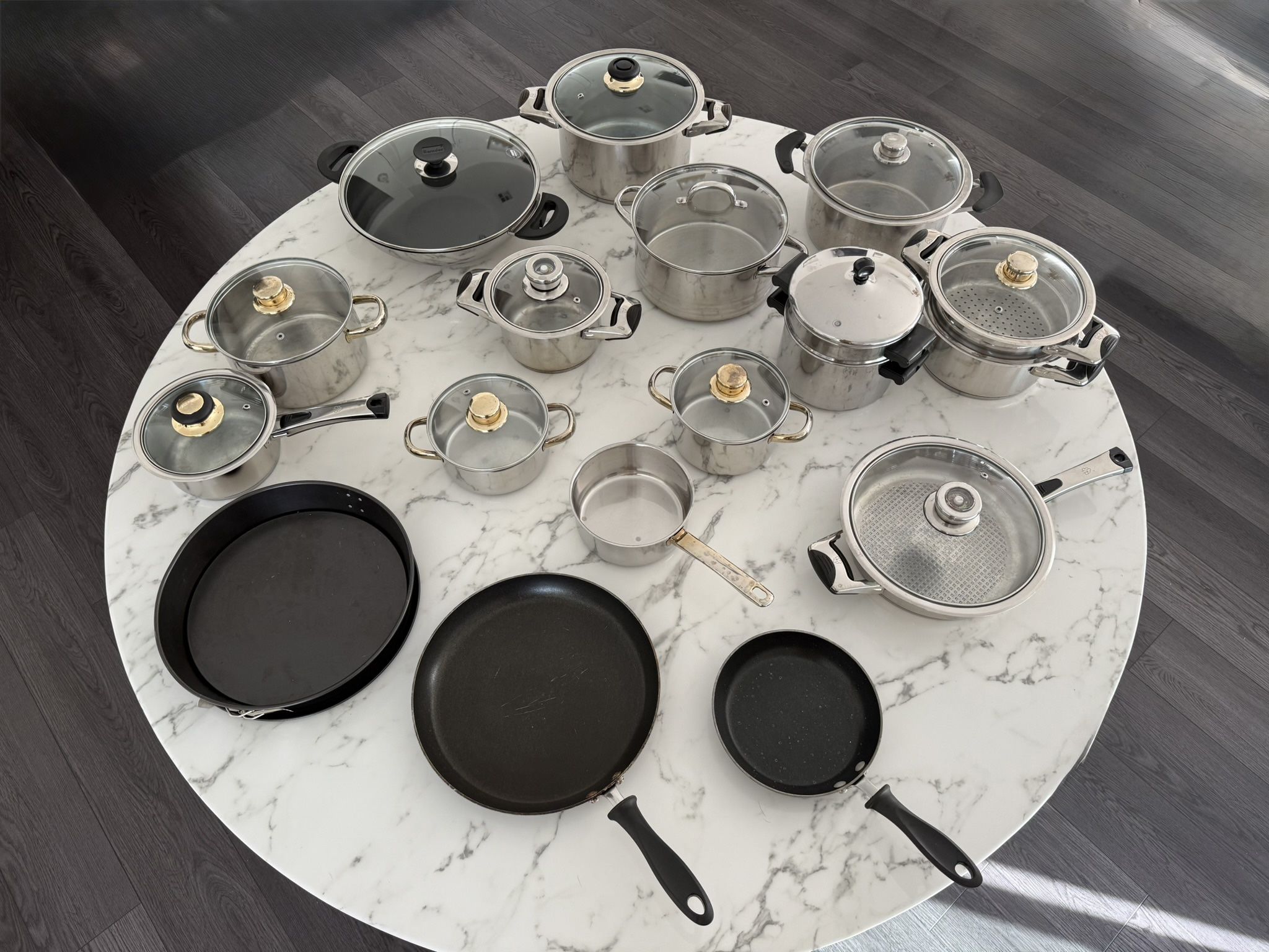 Pots and pans variety.