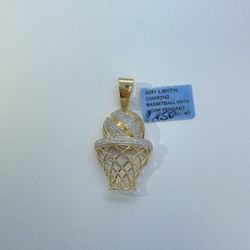 New 10k Solid Gold Basketball Hoop Diamond Pendant 
