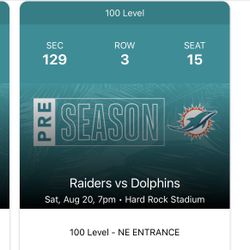 Miami Dolphins Saturday Pre Season Game Row 3, 1 Ticket 