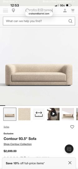 New Crate and Barrel Contour Sofa Couch $2699 in stores now