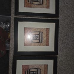 3 - 12x10 Wood Frame Ethnic Pictures 