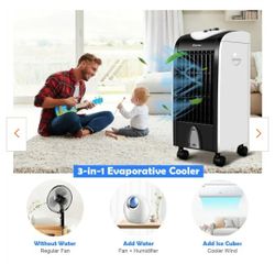 500 CFM 3-Speed Portable Evaporative Cooler Fan Humidify with Filter Knob Control in Black and White for 200 sq. ft.