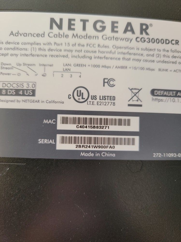 COMCAST - NETGEAR CG3000DCR Business Advanced Cable Modem