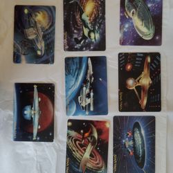 Set Of 12 Porcelain Star Trek Collector Cards With Wooden Display 