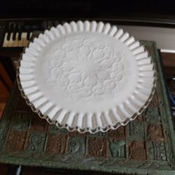 Fenton 11" Silver Crest Cake Stand White Glass 