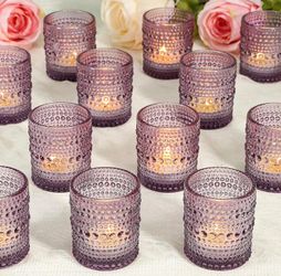 24 PCS Purple Votive Texture Votive Candle Holders, Vintage Tea Lights Candle Holders