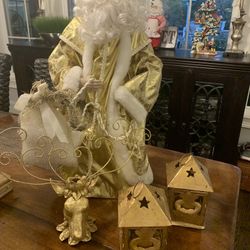 Gold Christmas3 Candle Holders And A Tall santa