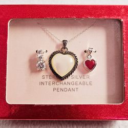 Interchangeable Sterling Silver925Genuin Mother of Pearl Heart/Crystal Pendants 