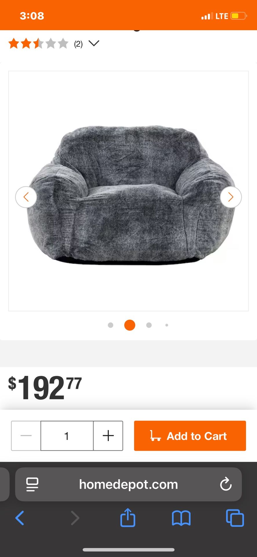 Faux Fur. Foam Bean Bag Chair (SEALY)