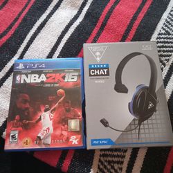 PS4 NBA2K16  GAME AND TURTLE BEACH HEADSET 