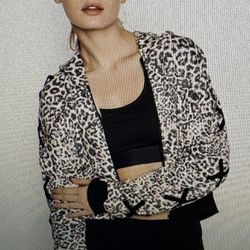 Victoria’s Sport Leopard Print Full Zip Lace Up Sleeves Hoodie Sweatshirt, size M