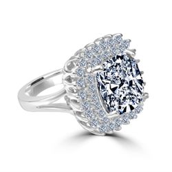 2 CT. (9x7mm) Emerald Cut Center w/double Halo Pave Simulated Diamond - Diamond Veneer set Sterling Silver Electro-plate Ring. 635R0247