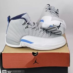 Air Jordan 12 Retro Grey University Blue Sneakers Size 10.5