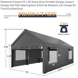 Unopened 12x20 Heavy-Duty Carport w/ Roll-Up Windows & Side Door 