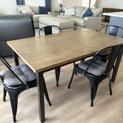 Dining Table, Solid Wood With Metal Legs