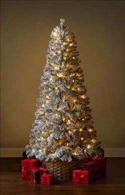 HOME ACCENTS HOLIDAY 6.5 ft. Festive Mixed Pine Flocked LED Pre-Lit Artificial Christmas