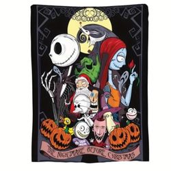 The Nightmare Before Christmas Jack Skellington & Sally Print Halloween Plush Blanket Large Size 80" × 60" 💀🎃✨️