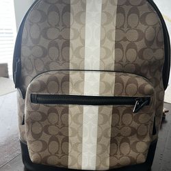Coach West Backpack Blocked Signature Canvas Varsity Stripe Khaki NEW