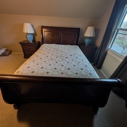 Solid Oak Bed Set, Dark, Queen Bed