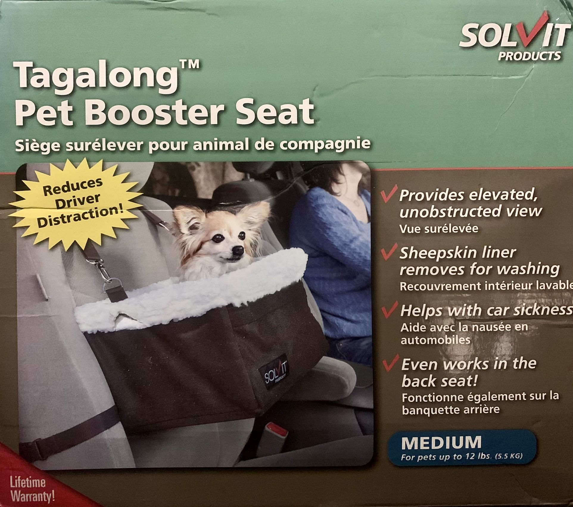 Dog Booster Elevated Car Seat Carrier W/ Safety Leash - Helps W/ Car Sickness