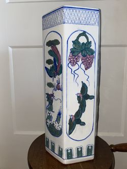 Vintage Chinese Umbrella Stand Large Vase  Cane Stand Floor HAND Painted