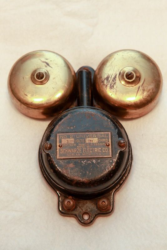 Vintage double brass bell fire alarm Schwarze Electric Co. No. 2 Universal