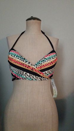 New 2 size 34C women's leopard print & blue wrap style bikini tops by Sundazed purchased at Macy's push-up padded with underwire cups nwt