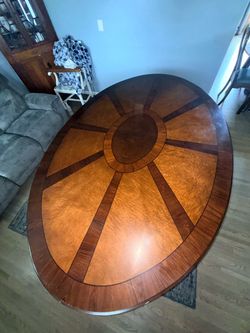 Large 90”–156” (13ft )Oval Sunburst Burl Wood Dining Table (With 3 Leaves!)