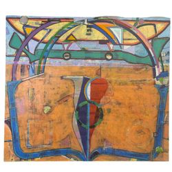 Large Abstract Painting by Facey (1988)- Geometric Modern Canvas