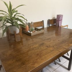 Farm Style  Table.  Bar Height With 6 Chairs And One Bench. 