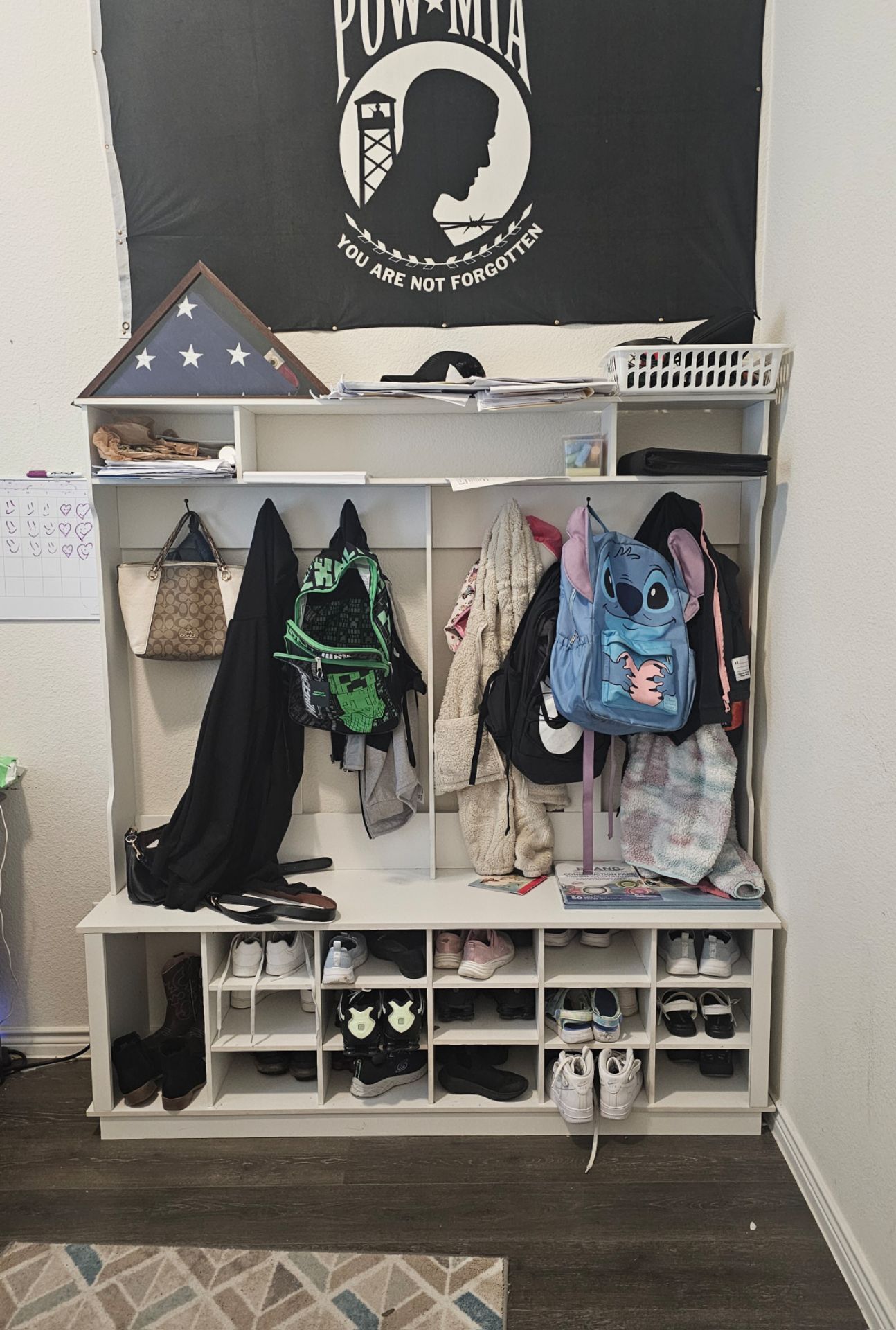White Hall Tree / Entryway Organizer – Excellent Condition