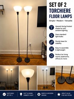 Set of 2 Black Torchiere Floor Lamps
