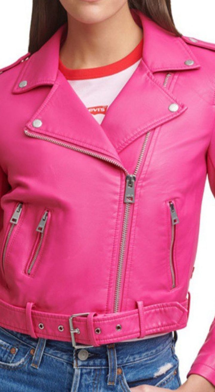 XL Pink Berry Faux Leather Moto Jacket Unisex