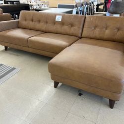 Right Chaise Genuine Leather Sectional Sofa 