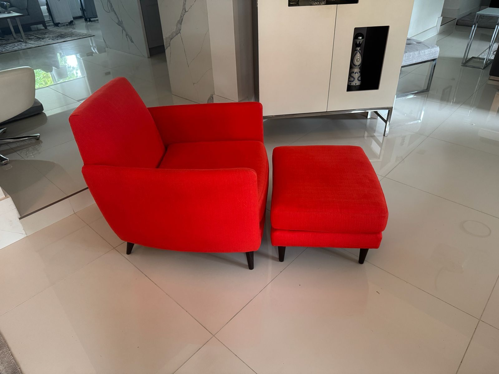 Crate And Barrel / CB2 Red Accent Chair and Ottoman
