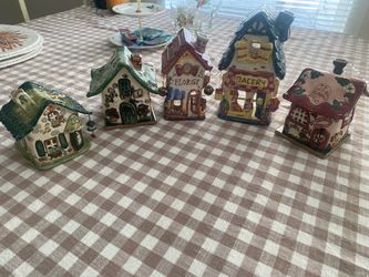 Ceramic Village House Figurines Set of 5