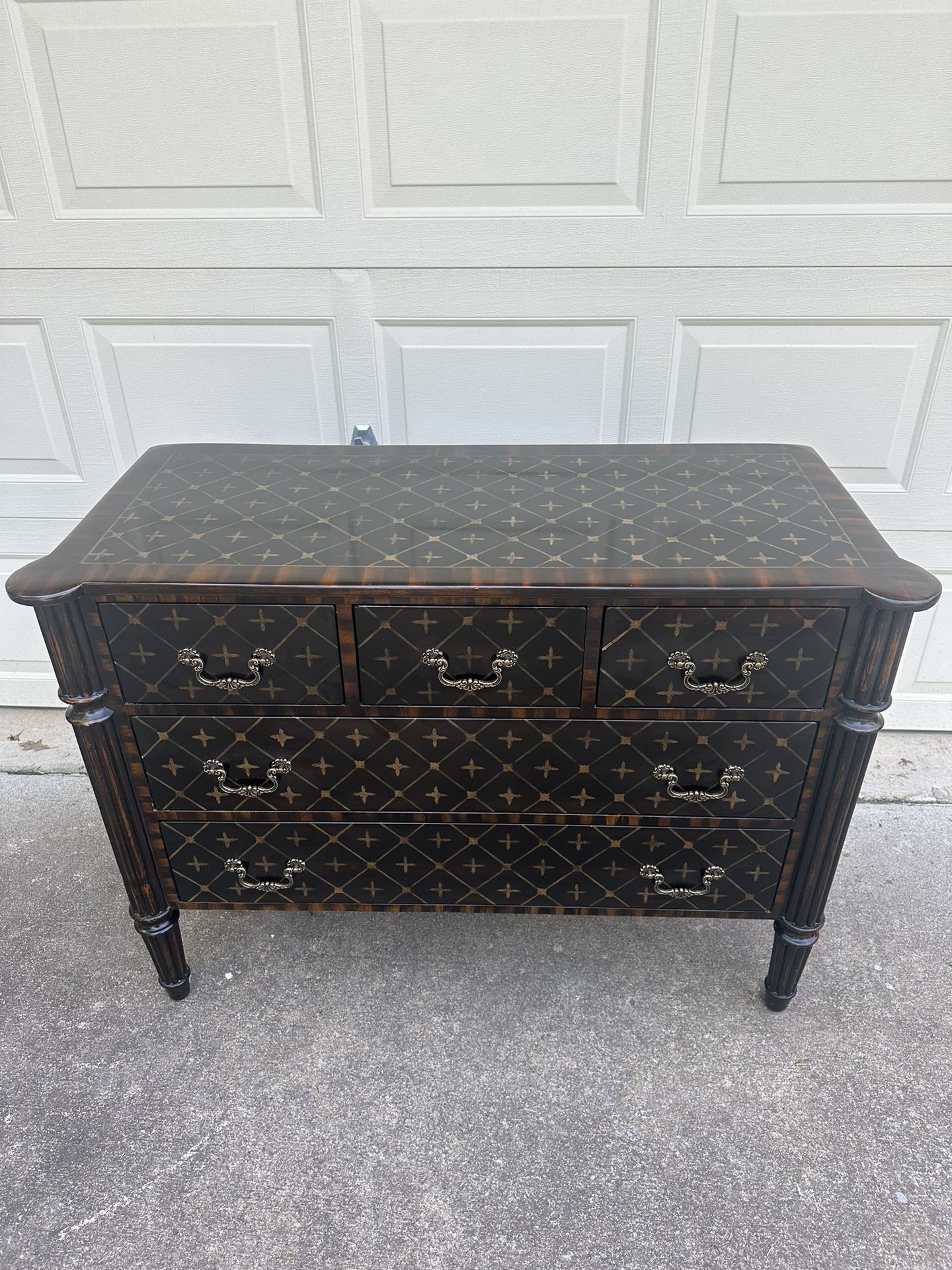 CUSTOM MADE SOLID WOOD BLACK & GOLD LACQUER - “LOUIS VUITTON” STYLE CHEST - EXCELLENT CONDITION!