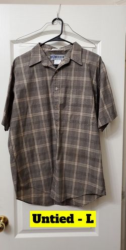 Untied, large plaid dress shirt light brown & black