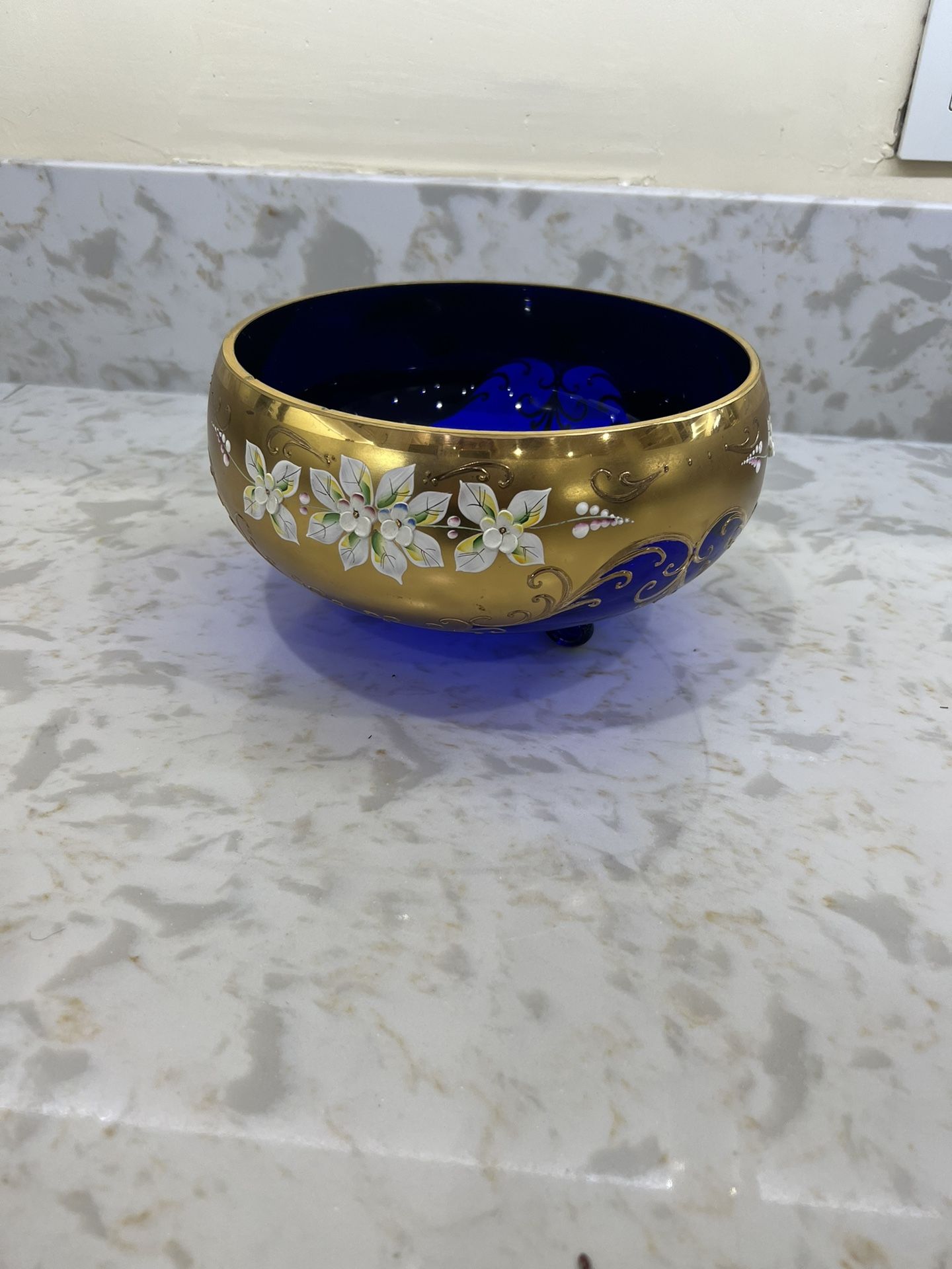 Egermann Bohemian/Czech Cobalt Blue Vase Gold Gilded Enameled 3D Flowe - $155 