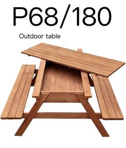 P68🔥Picnic Table with Bench and Storage Compartment - Brown - 1 Piece - Backyard, Garden, Patio Tables for Outdoor Family Dining - Sturdy, Modern, Ru