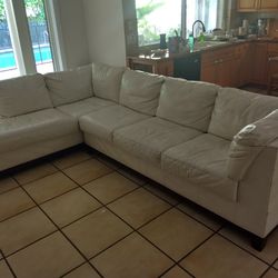 White Leather Sectional L Shape