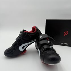 Peloton Cycling Shoes Black And Red With Cleats Hook & Loop Mens Size 38 EU/US 7