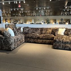 Brown Corduroy 4PC Chaise Sectional Couch