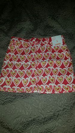 New Sz 5 girls Gymboree denim pink heart print Valentine's Day skirt adjustable waist size 5 nwt
