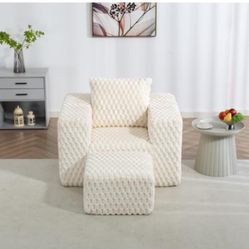 Corduroy Compression Sofa Chair With Ottoman 
