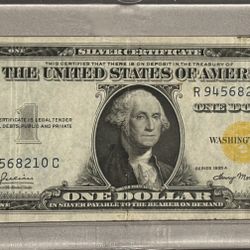 1935 A -  North African WW2 - $1 Silver Certificate- Error Note : Misaligned Plate Strike
