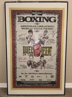 Boxing signed poster by 4 - De La Hoya, Carbajal, Morrison, Olson