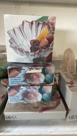 Mikasa Crystal Dessert Serving Set – Pink Rim (Like New, In Boxes)