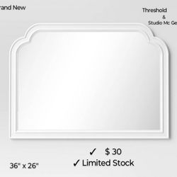 Brand New in Box  36" X  26"  Clover Wooden Style Cathedral Wall Mirror   Black Or White - Threshold Designed Studio Mc Gee 