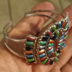 Southwestern Native American  Style Cuff Bracelet Multi-Stones Design 